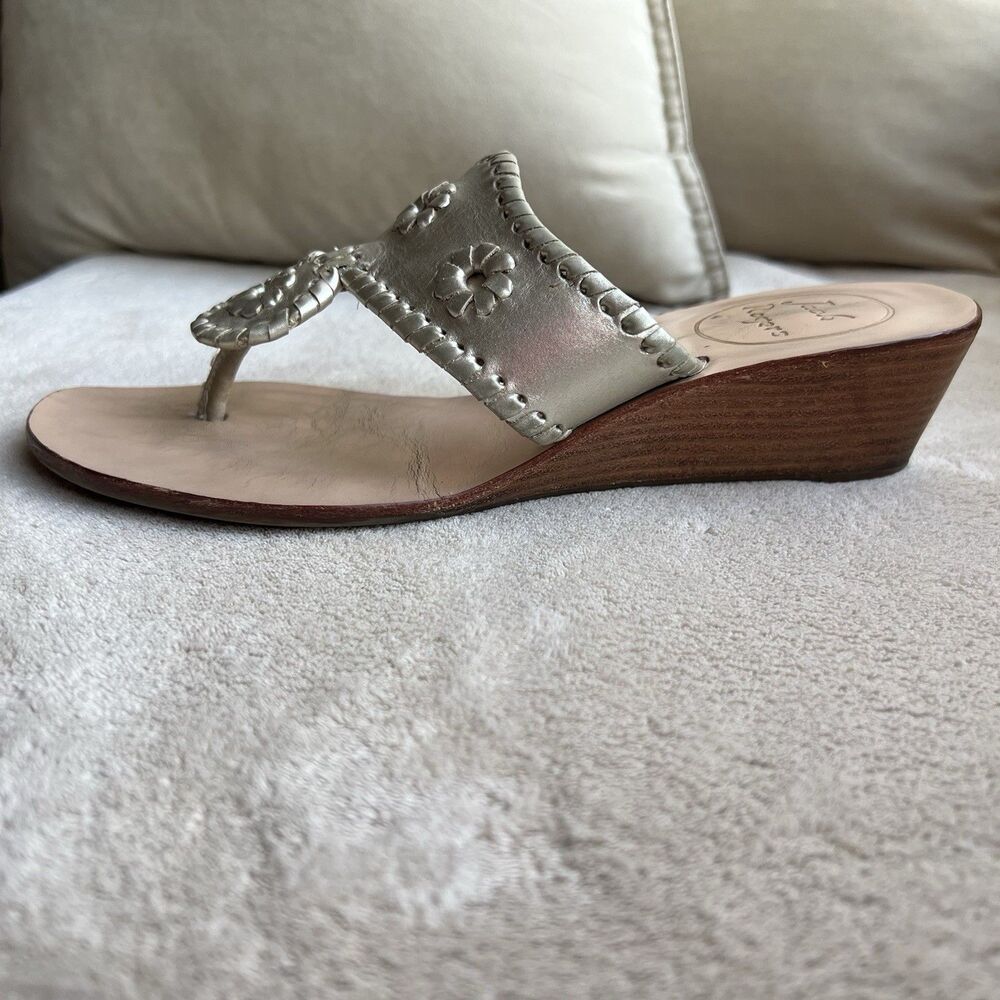 Jack Rogers Capri Metallic Gold Leather Wedge Heel Thong Sandal Women 6 Casual